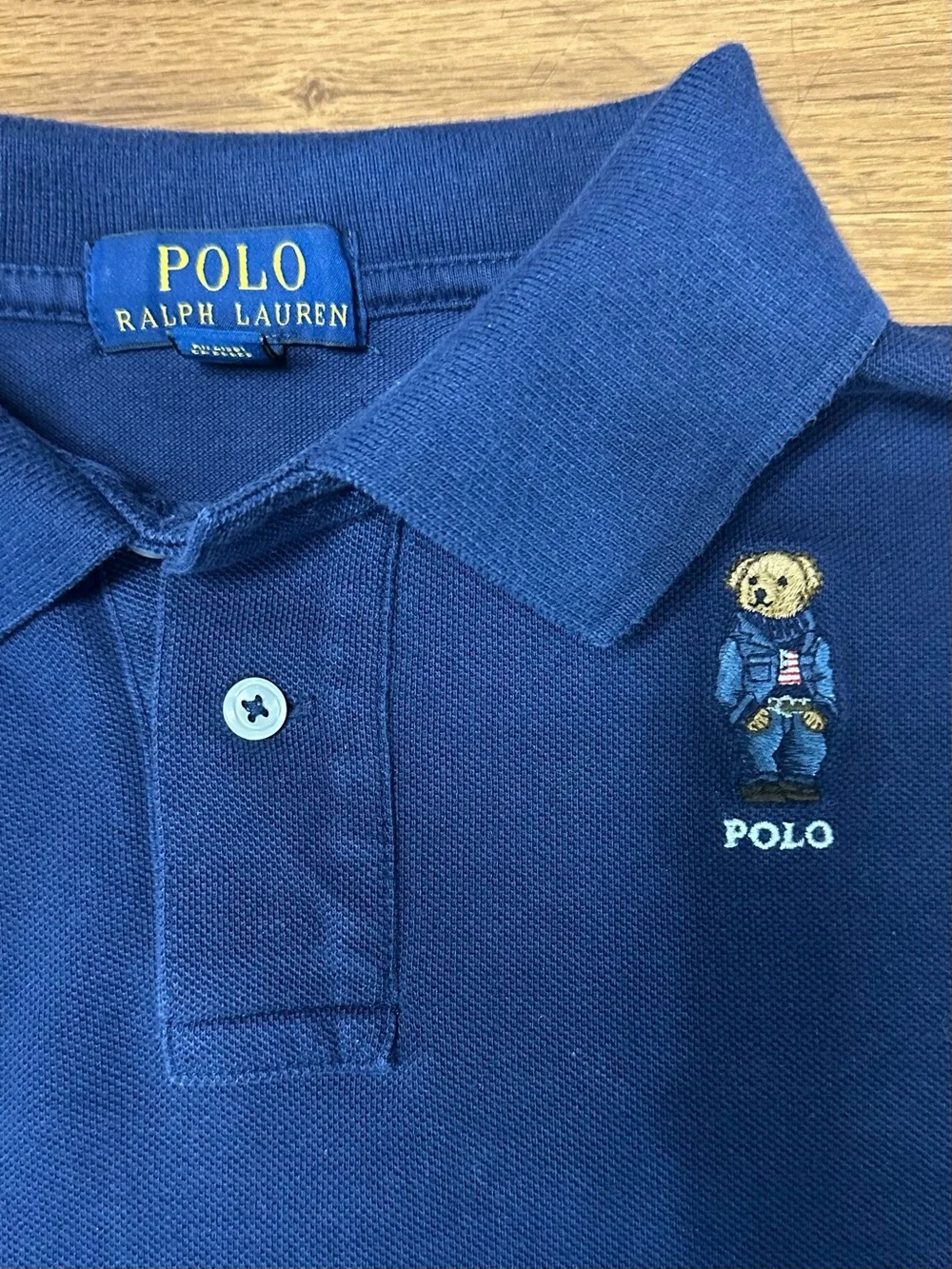 Ralph Lauren Navy Polo Shirt with Embroidered Bear